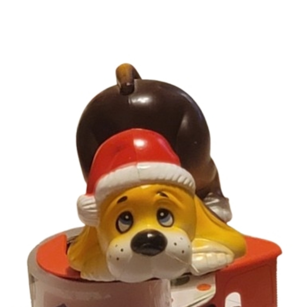 Christmas Santa Hound Dog Puppy Anthropomorphic Beagle Plastic Figurine vintage
